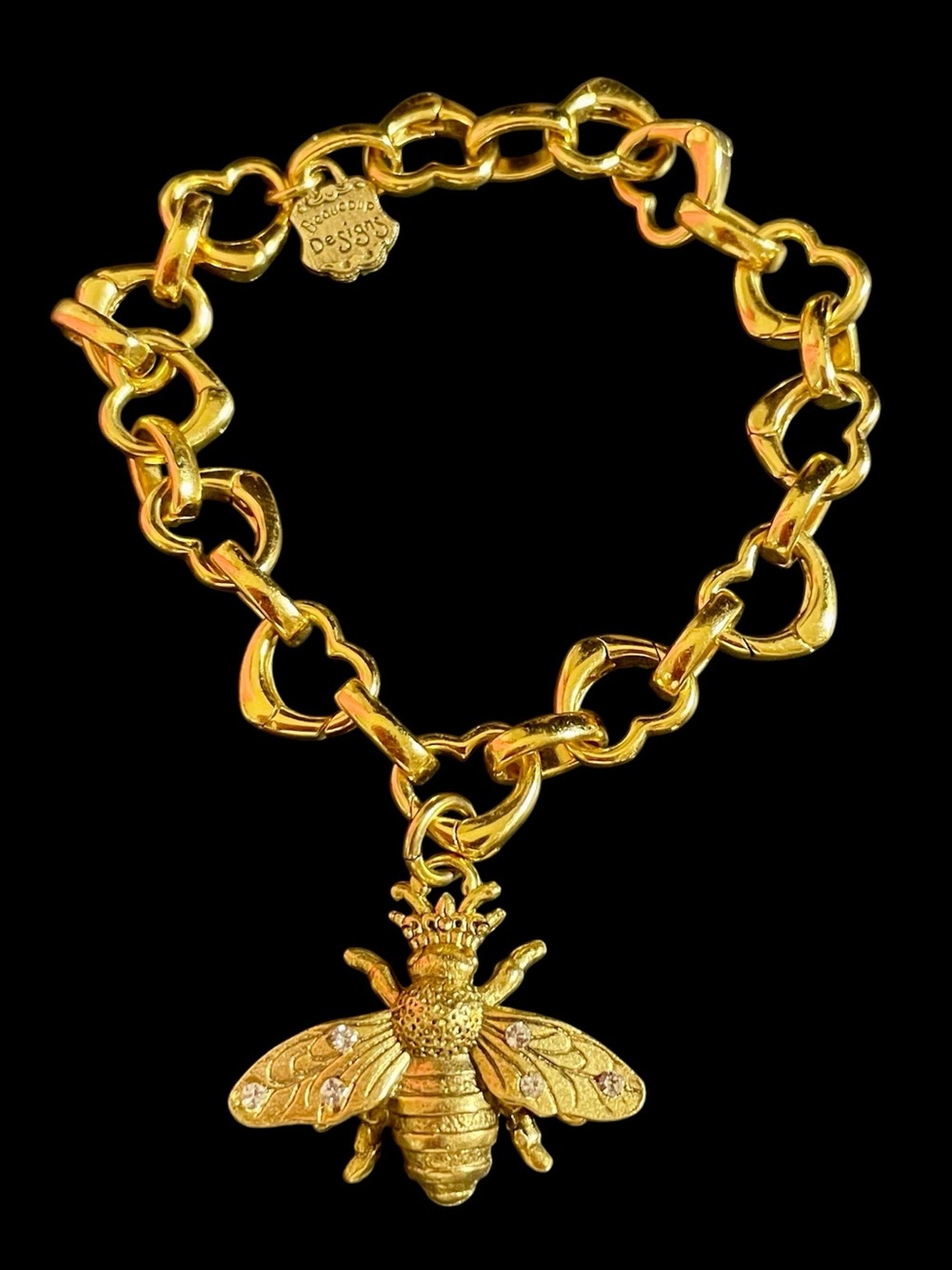 Beaucoup Designs Gold Tone Queen Bee Charm Statement Bracelet